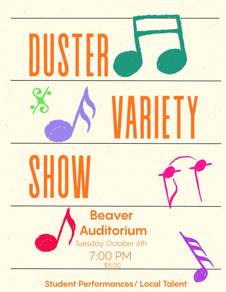 beaver_dusters's tweet photo. Cue the Lights 💡🔦 and Turn UP the Talent: The Duster Variety Show is Tuesday, October 6th at 7:00 pm in the Beaver Schools Auditorium! Be ready to be entertained by student performances and local talent! 🕺🎶💃🎤 https://t.co/fm8yYAV9YI