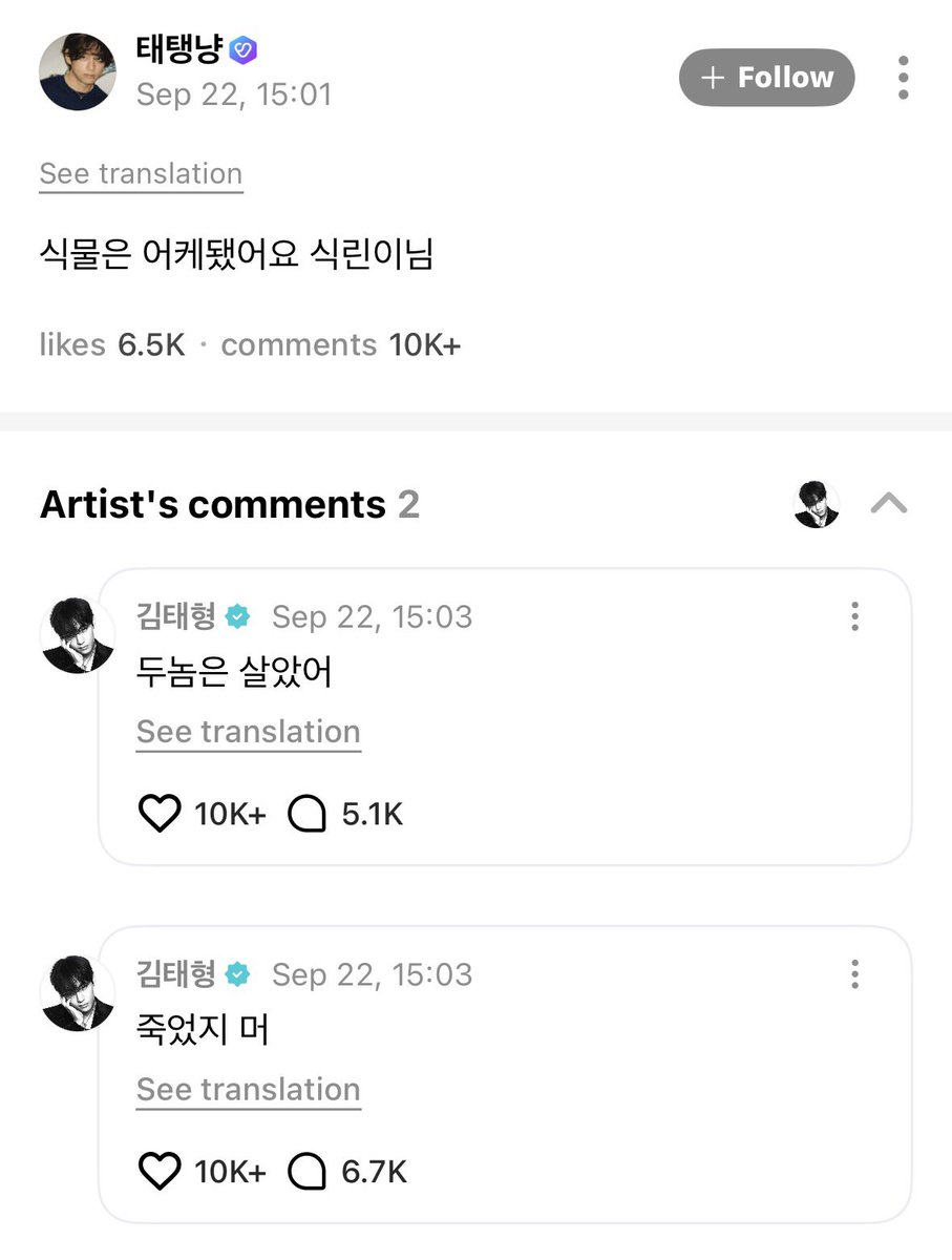 taeguide's tweet photo. [WEVERSE]

OP: How are the plants doing, plant newbie?

🐯: They died, obviously

🐯: Two of the guys survived though https://t.co/7bgxODG4IQ