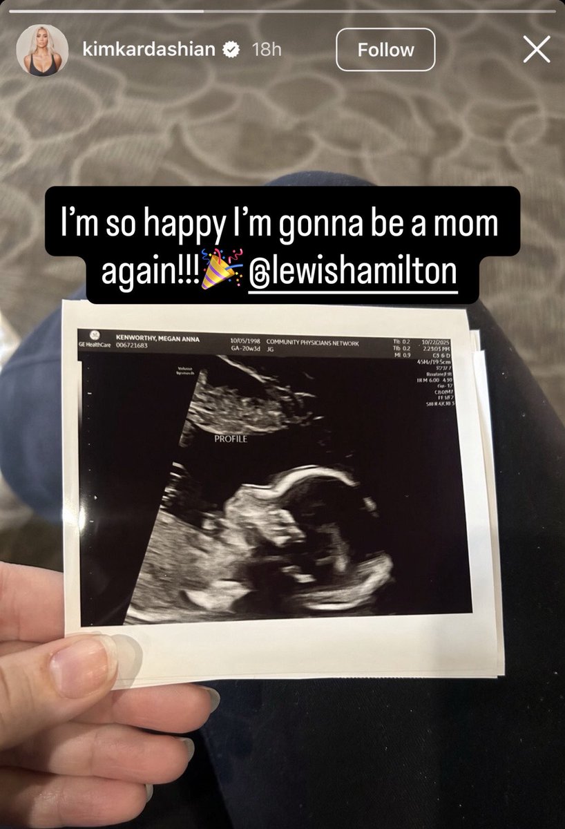 heisHIM3694's tweet photo. Kim kardashian just announced on her instagram story that she’s pregnant and expecting her first child with Lewis Hamilton 😭 congratulations to the young couple 🎉🎉🎉 https://t.co/ZP8mccm4fw