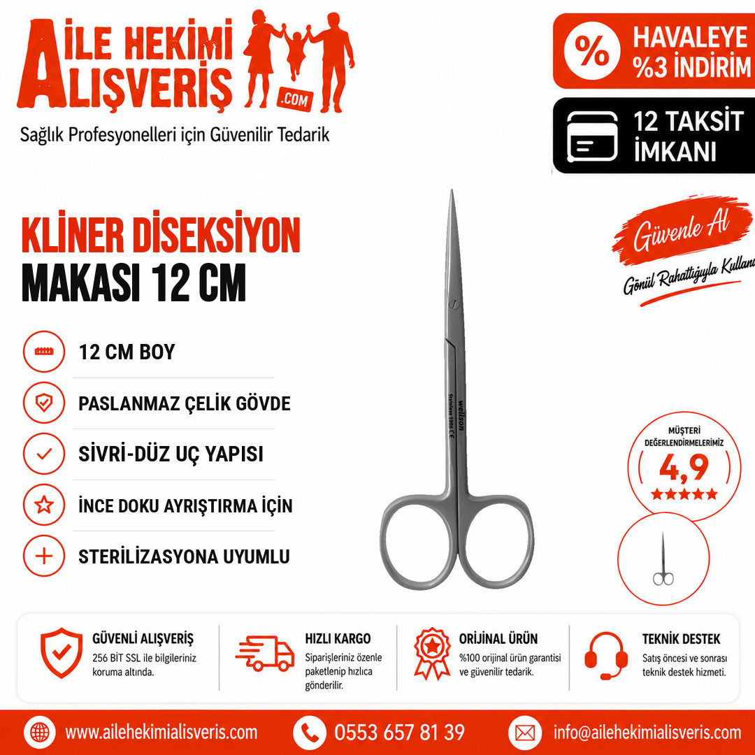 drfsdere's tweet photo. Kliner Diseksiyon Makası 12 cm: paslanmaz çelik, sivri-düz uç, mikro, genel, göz ve plastik cerrahi kullanımı, sterilizasyona uyumlu. https://t.co/HvpUxWVB9C #KlinerMakas #DiseksiyonMakası #CerrahiMakas #Wellson #CerrahiAletler https://t.co/P7p9JM2CUf