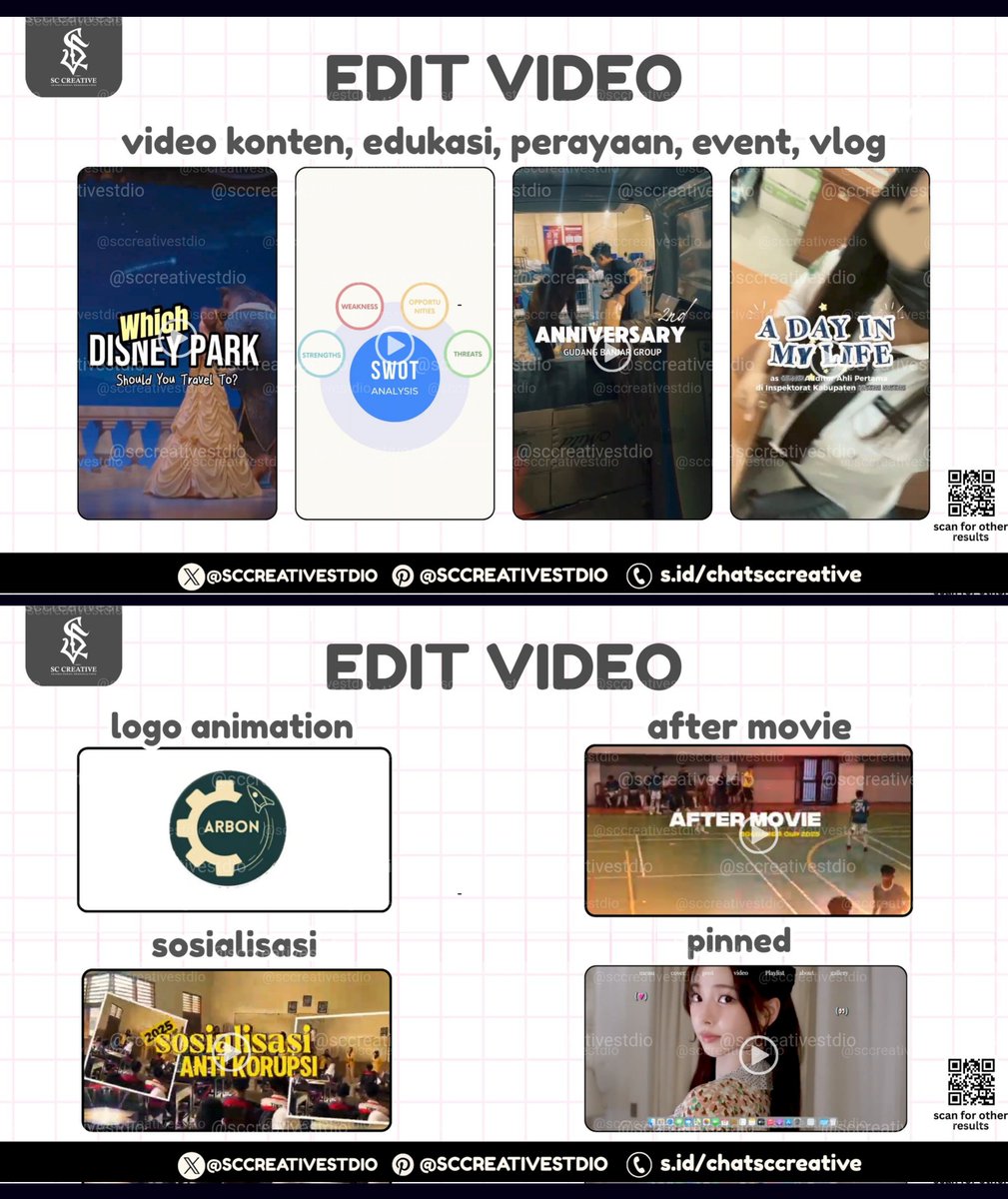 sccreativestdio's tweet photo. Open Edit Video, Edit Foto, Design Poster, Banner, Feeds IG, Pamflet, ID Card, Carousel, Twibbon, Lanyard, Brosur, Infografis, UI UX, Story, Logo, Live Report, Freebies, Mockup,Stiker, Jersey, dll

✅ Free request &amp; free revisi 
✅ Proses cepat, trusted 💯

#zonauang #zonaba https://t.co/DtEFhQEotj