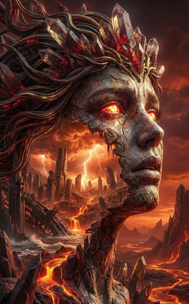 Nevergiveup_93's tweet photo. She wasn't carrying the world.
She WAS the world.

When she cracked, cities fell. When she cried, lava flowed.

Is the Beholder her last surviving fragment?

QT your Double exposure...

All are welcome....

#titantgoddess #surrealart #doubleexposure #apocalypseart https://t.co/e0qg4plh08