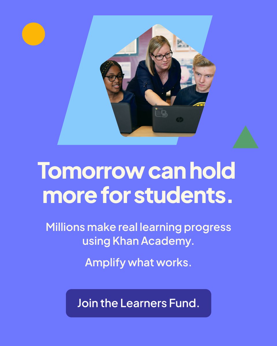 khanacademy's tweet photo. It's one thing to know what helps kids learn. It’s another to reach every one of them, especially those who need it most.

Last year, millions of learners practiced consistently enough to triple their learning gains. Millions more used Khanmigo for real-time help. Khan Academy reached learners in 190 countries and in 55 languages—for free.

With our reimagined classroom experience, we can bring more learners along the path.

Our community of Learners Fund supporters makes it possible. Join us to amplify what works. $1,000 supports real learning gains in one classroom: https://t.co/iDW0EqjPPD