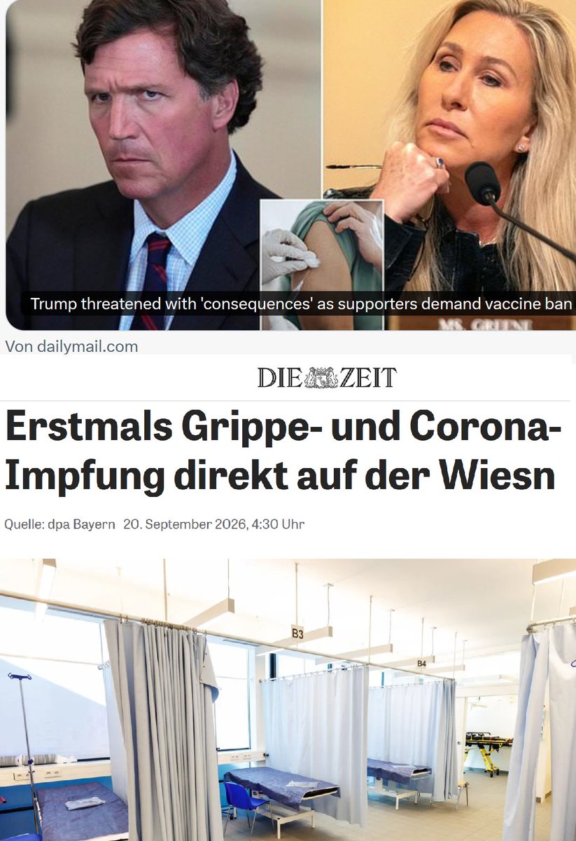 SHomburg's tweet photo. 1. Amerikaner drohen Trump mit Entzug der Hilfe im Wahlkampf, wenn er die Gentherapie nicht endlich verbietet.
2. Deutsche lassen sich damit auf dem Oktoberfest ambulant spritzen, wie in alten Zeiten!

Link 1: https://t.co/da4ReatPpK

Link 2: https://t.co/9VP8ZjeZhL