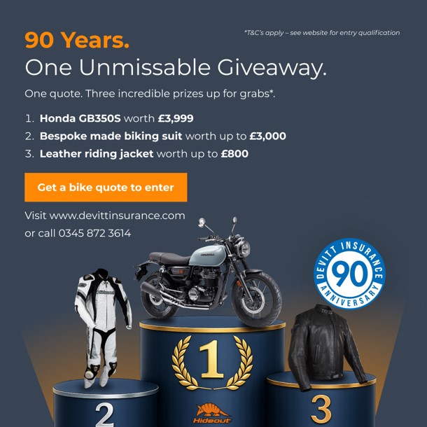 DevittInsurance's tweet photo. 🚨 LAST CHANCE TO ENTER! 🚨
Win: 
🏍️ Honda GB350S 
🧥 Made-to-measure Hideout riding suit 
🧥 Premium leather jacket

Get a  quote to enter*. Entries close 31st October.

👉 https://t.co/Eg4tBP7q7C

*T&amp;Cs apply. https://t.co/676RMnppK4