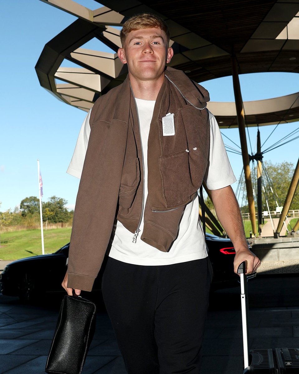 Lewis Hall arrives for England duty. 
