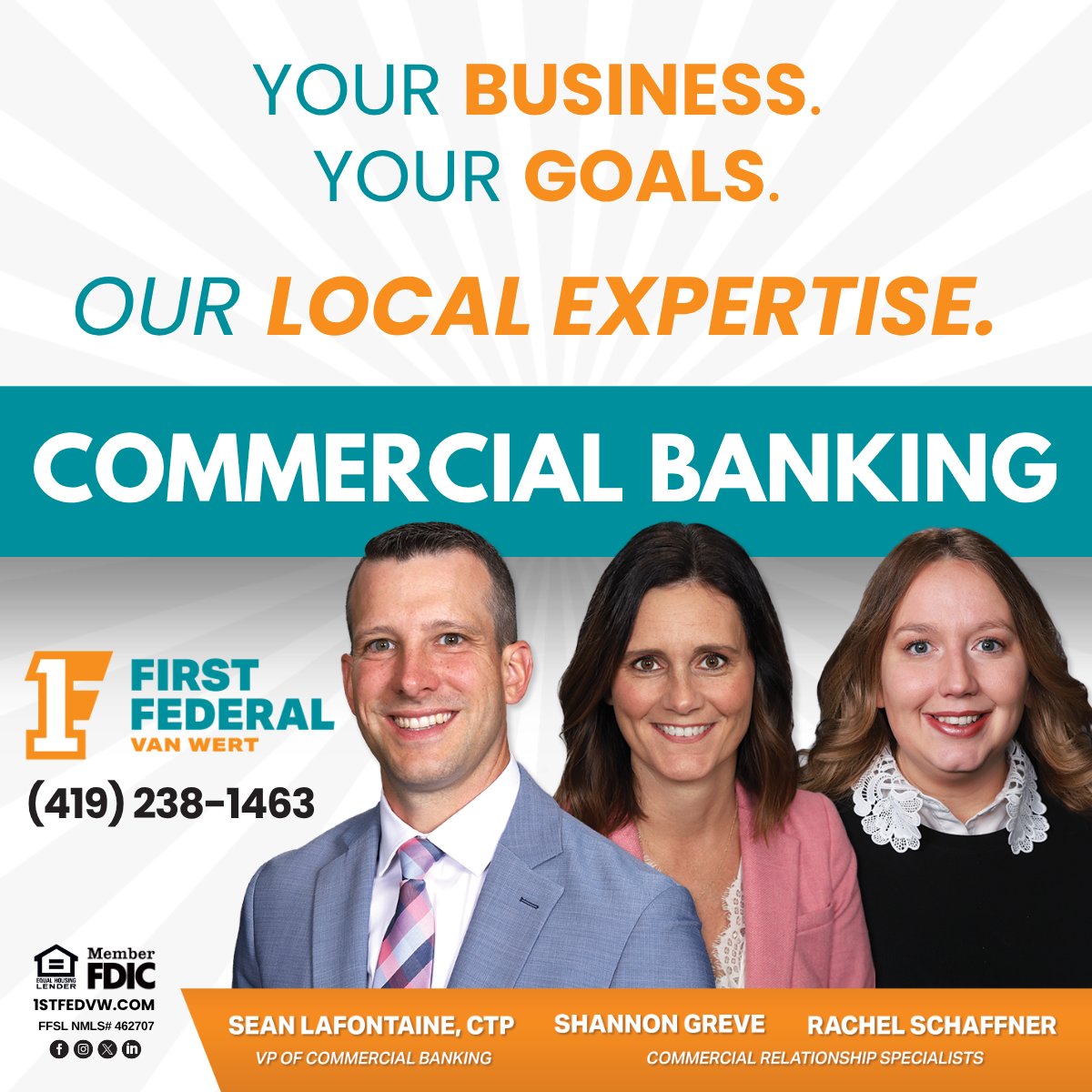 FirstFedVW's tweet photo. Your #Business. Your #Goals. Our #LocalExpertise.

Partner with First Federal of Van Wert for #CommercialBanking solutions built around your business.

Let’s grow your business together!
 (419) 238-1463
https://t.co/3qaLkN1oAr

 Invested in Van Wert and Committed to You. https://t.co/ONFGvKeq6l