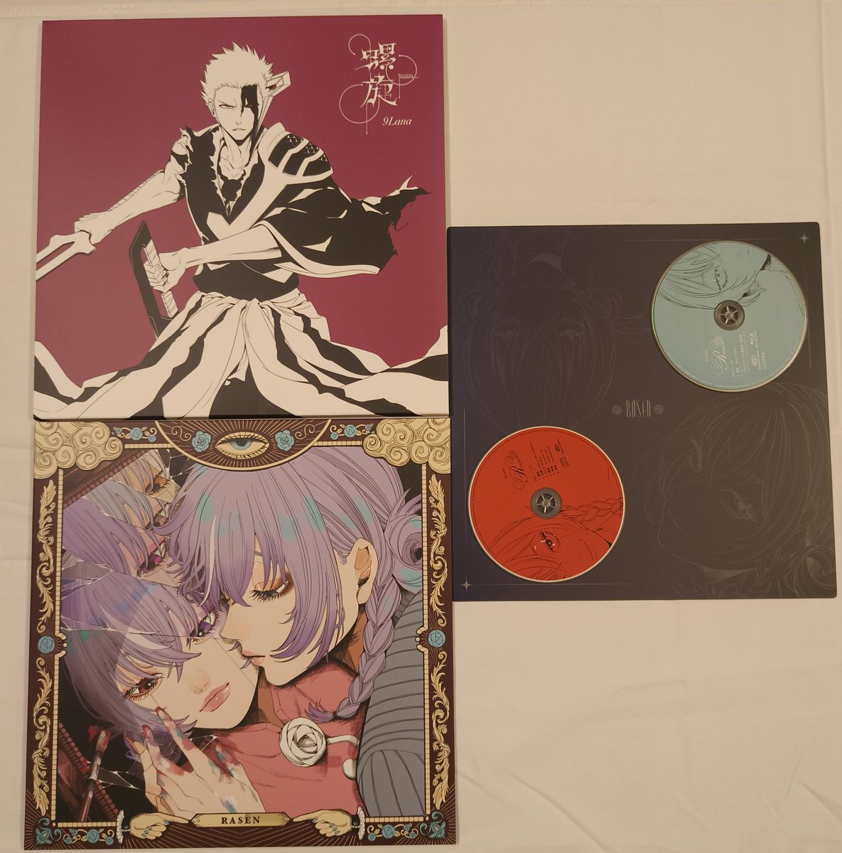 lamBleach_'s tweet photo. My copy of the Limited edition RASEN album finally arrived from Japan today, they almost put my order on hold due to stock issues 😷

The cover jackets are so nice and the 9LANA artwork inside the jacket is so pretty too.
#CDRASEN[w/Blu-ray Limited edition]
#BLEACH #9LANA https://t.co/JyM2DH0ws9