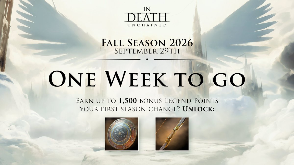 SuperbrightVR's tweet photo. Just one week to go, Archers! 🏹

Fall Season 2026 begins September 29. There's still time to earn up to 1,500 bonus Legend Points!

500 bonus Legend Points for everyone who's played even once this Season. https://t.co/MtLmuEOFka