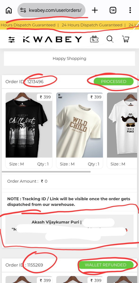 AKASHPURI21's tweet photo. @kwabey_official @Razorpay @NCH1915 @jagograhakjago
Order #1155269 was cancelled without notice and ₹999 was credited to Kwabey Wallet. they claim 24 Hours Dispatch Guaranteed.
NCH Docket #9977973 is still In Process.
Deliver #1213496 or refund in bank
#Kwabey #ConsumerComplaint https://t.co/QGJ3uyGMLF