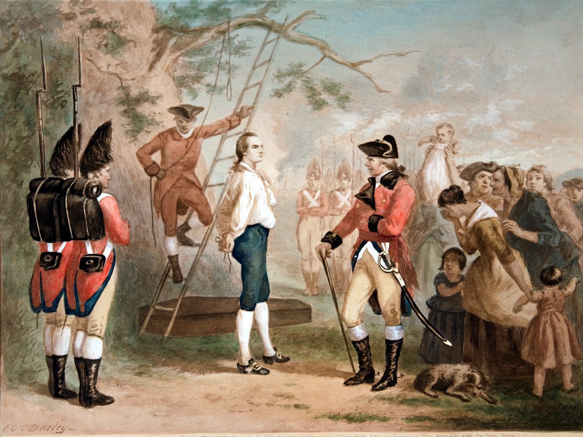 EchoesofWarYT's tweet photo. On this morning 250 years ago, the British hanged a 21-year-old American schoolteacher as a spy, and in trying to make him disappear quietly, they accidentally made him immortal. His name was Nathan Hale, and it is worth sitting with just the last few hours of his life.

He had been caught the night before, behind British lines on Long Island, carrying notes on enemy positions hidden in his shoes. There was no real trial. A man out of uniform with military intelligence on him was a spy by the rules of war, and the sentence for spying was death by hanging, no ceremony, no honor. General Howe ordered it done in the morning.

What we know of that morning comes mostly from the enemy, from British officers who were there, and it is the small human cruelties that stay with you. Hale asked for a clergyman to attend him in his final hours. The request was refused. He asked for a Bible. That too was denied. He was a devout young man about to die, and they would not give him even that comfort. A British officer named Montresor, watching, was troubled enough by the young man's composure to later make sure his story was told.

In his last moments Hale was allowed to write a couple of letters, one to his mother, one to a fellow officer. He wrote them, and then the British provost marshal, a notoriously brutal man named Cunningham, took those letters and destroyed them in front of him. The reason given was chilling in its pettiness: so that the rebels should not know they had a man in their ranks who could die with such firmness. They did not just want to kill him. They wanted to erase him.

Then they marched him to the gallows, and there, according to the accounts that survived, this young schoolteacher who had failed at the one dangerous mission he ever attempted, stood calmly and spoke about duty and country with a steadiness that unnerved the men sent to kill him. The famous words attributed to him, that he only regretted having but one life to lose for his country, may be polished or borrowed from a play he loved. But everyone who was there agreed on the essential truth beneath the wording: he met his death without flinching, and he made even his executioners remember him.

And that is the irony that redeems the whole sad morning. Cunningham burned the letters so no one would know how bravely Hale died. It did not work. The story got out anyway, carried by the very enemies who watched it, and a young man the British tried to erase became one of the most enduring symbols of the Revolution, honored two and a half centuries later, on this exact day, as the first American to die spying for his country. They denied him a Bible and a chaplain and burned his last words, and still they could not make him small.