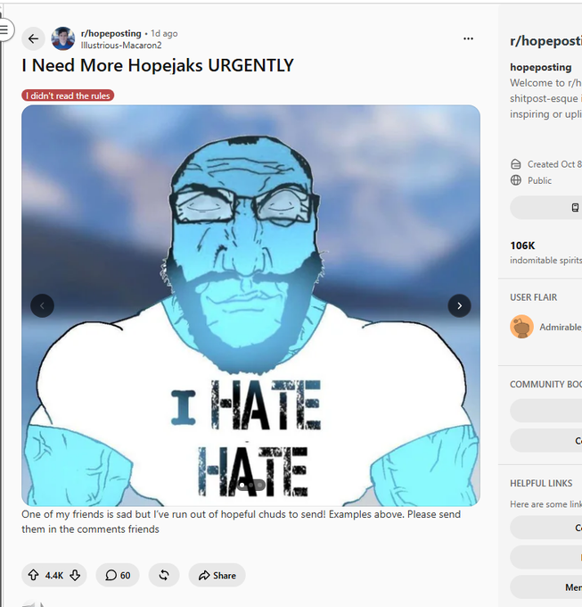 deployingmonkey's tweet photo. I just found a genny reddit post in r/hopeposting.

Solana is back, crypto is back, trenches are back, now we have a hopejak.

They literally gave us a Hopejak.

4.4K upvotes in 1 day: 
https://t.co/mDDYq7Hx4e https://t.co/4YGa3nAnXP