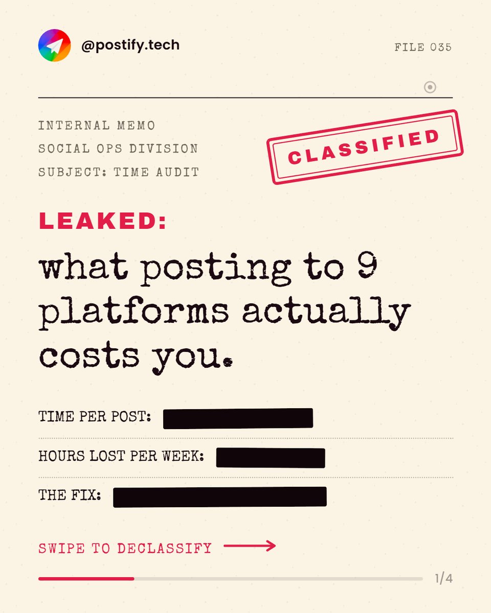 postify_tech's tweet photo. LEAKED: an internal memo on what posting to 9 platforms is actually costing you. Schedule once from Postify and publish everywhere automatically.

You create, we publish.
Start your 14-day free trial. https://t.co/PyLOTt5P4G