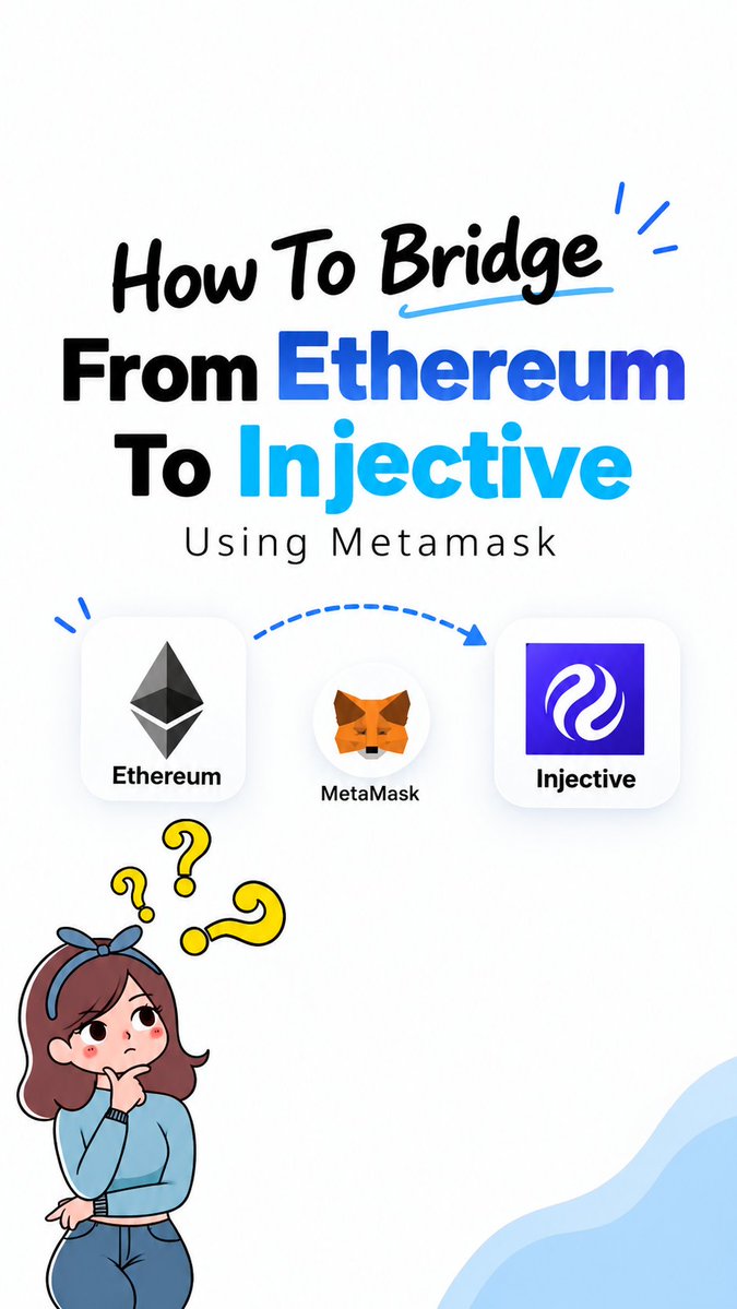 sakshi_views's tweet photo. Hey guyzz, Move $ETH from @ethereum to @injective using @MetaMask ? 

You can move ETH from Ethereum to Injective using the official Injective Bridge  and you don’t need to create a new wallet.

Your MetaMask wallet can be used on both networks.

When you connect MetaMask to Injective, the same wallet gets an Injective address starting with inj.

And, One more thing to know 👇.

When your ETH arrives on Injective, it becomes WETH (Wrapped ETH). WETH is simply the version of ETH that can be used across Injective applications.

Here , You’ll use the official Injective Bridge to complete the transfer

Link : https://t.co/6MAsFvpXXg

Follow the steps - 0/10 😌 🧵