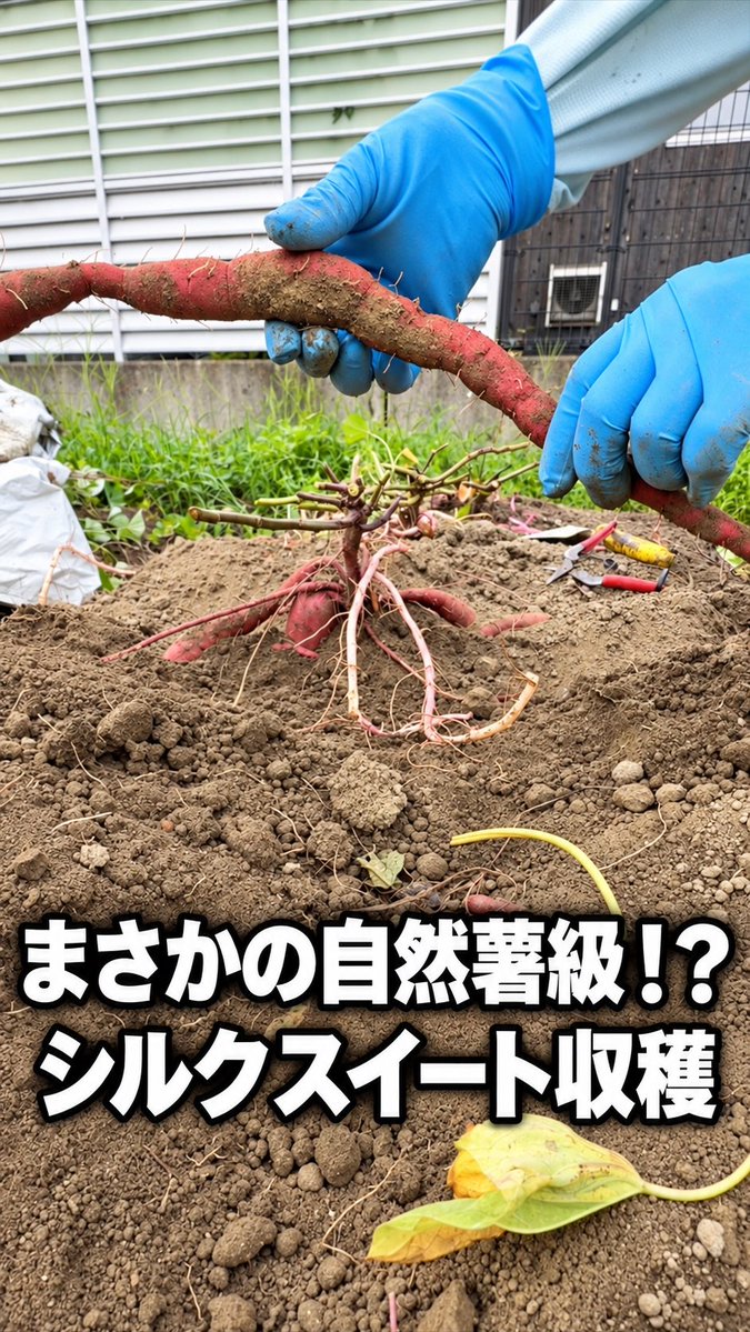 sudako831's tweet photo. 今日はシルクスイートの収穫でした🍠
掘ってみたら、まさかの自然薯級の長さにびっくり！思わず二度見しちゃいました😳
でも見た目のいい美味しそうなお芋もたくさん採れて、追熟させたらどれだけ甘くなるか今からワクワクしています✨ https://t.co/UffGS1qOLh