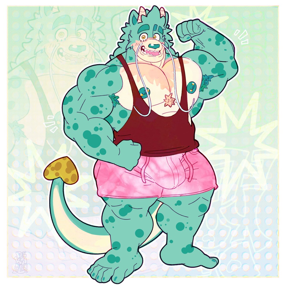 De_Ka_Ele's tweet photo. Flex ‘em, spots! 🐱🐉✨
———————————————
C0mm for @Imthebeeskneez1 ~ Thank u! 
———————————————
#furry #furryartwork #commission #bara #originalcharacter https://t.co/xBfucmLBoE