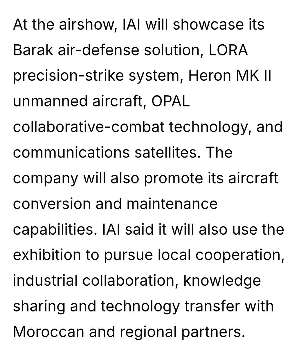 CaelumPugnator's tweet photo. #MAS26

🇮🇱🇲🇦| The Jerusalem Post reports that leading Israeli defense contractors like Elbit, Rafael, and UVision are set to present their latest weapons systems at the 2026 Marrakesh Air Show. https://t.co/GFbb2b49BR