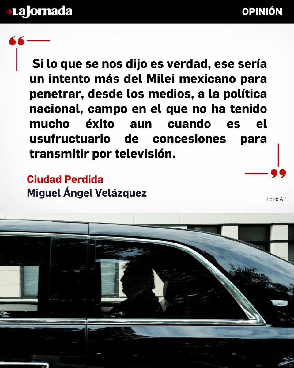 lajornadaonline's tweet photo. #CiudadPerdida, columna de Miguel Ángel Velázquez
Si las versiones que circulan en los escenarios políticos del país son ciertas, diciembre será un mes muy movido, por más que sea corto en sus días laborables.
Los anuncios de lo que puede venir resultan más que interesantes o inquietantes, una muestra de las coincidencias de intereses teóricamente opuestos que hoy están en contra del gobierno de la presidentA Claudia Sheinbaum.
Más información en: https://t.co/qdwuyU8j8h