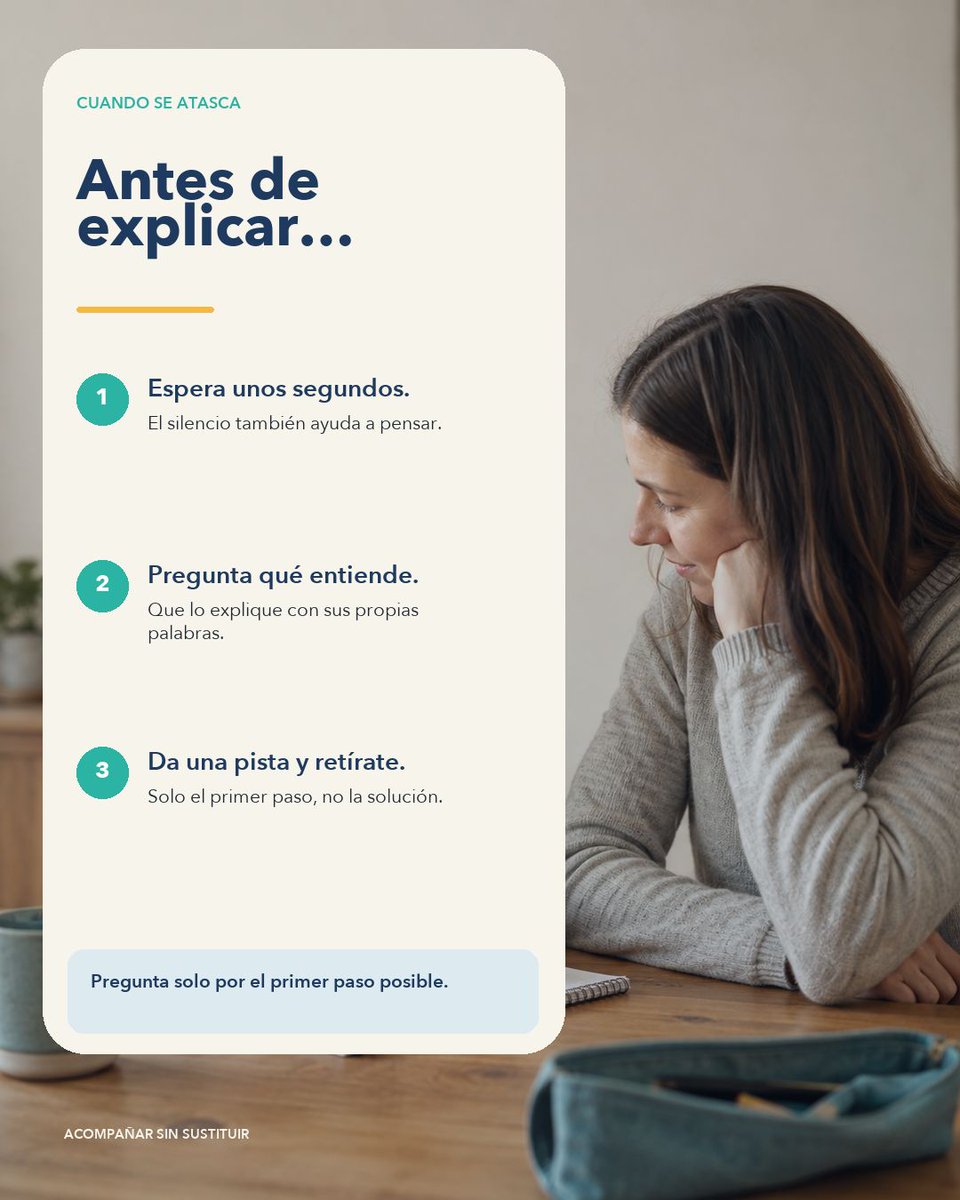 JAJFrias's tweet photo. Editar

¿Ayudar con los deberes puede impedir que un niño piense por sí mismo?
Espera, pregunta qué entiende y ofrece solo la pista necesaria para que pueda continuar.
https://t.co/43VsWhqG8N
#EducaciónPrimaria #Deberes https://t.co/BDDfLsgUFm