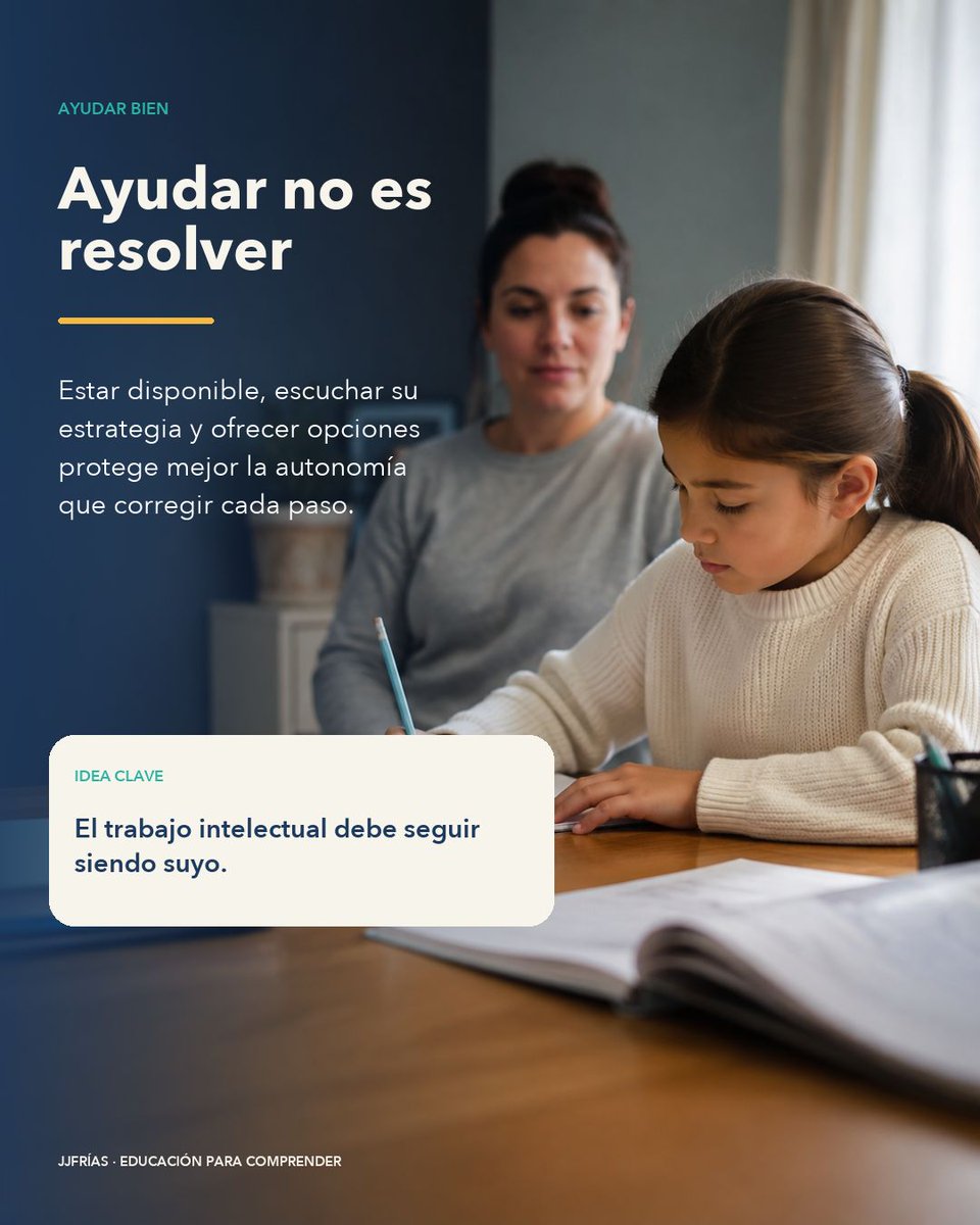 JAJFrias's tweet photo. Editar

¿Ayudar con los deberes puede impedir que un niño piense por sí mismo?
Espera, pregunta qué entiende y ofrece solo la pista necesaria para que pueda continuar.
https://t.co/43VsWhqG8N
#EducaciónPrimaria #Deberes https://t.co/BDDfLsgUFm