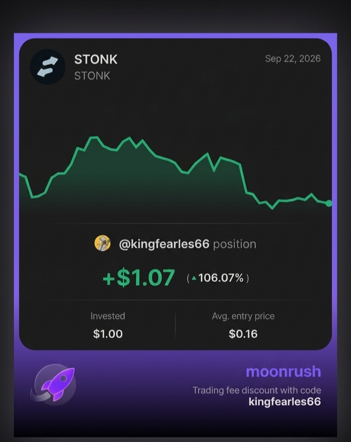 KingFearles66's tweet photo. Turned $1 into pure profit with $STONK. Easy 2x! 💸

@moonrush_space https://t.co/BgcjXdSZFL
