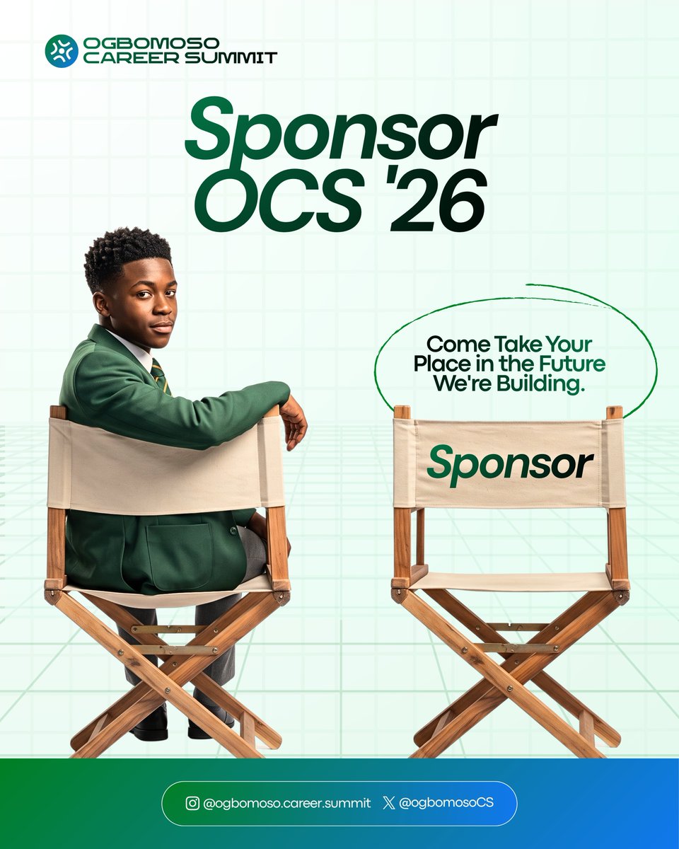 OgbomosoCS's tweet photo. We have a seat for you.

Send us a DM to explore sponsorship opportunities.💚💙

#sponsorship #ogbomosocareersummit https://t.co/vMWgKlZCzh
