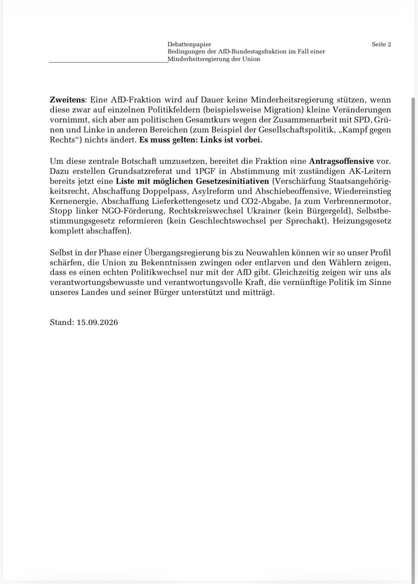 nicolediekmann's tweet photo. Die AfD hofft nach dem Wahldesaster für die CDU im Bund auf eine Minderheitsregierung. In diesem Papier erörtert Fraktions-Vize und Strippenzieher Sebastian Münzenmaier mögliche Varianten der Zusammenarbeit mit der CDU. https://t.co/N4Dw02zk47