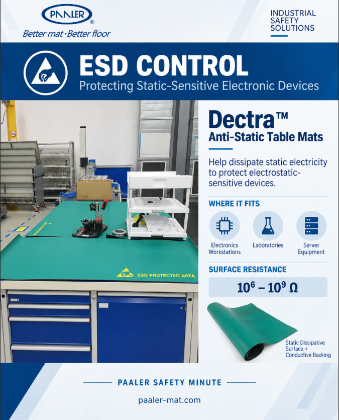 PAALERMat's tweet photo. One work environment can involve very different safety needs. ⚡Electrical insulation protects personnel. ESD control protects static-sensitive electronics. Choosing the right mat starts with the application.

#ElectricalSafety #ESD #IndustrialSafety https://t.co/84hSDTsfJl
