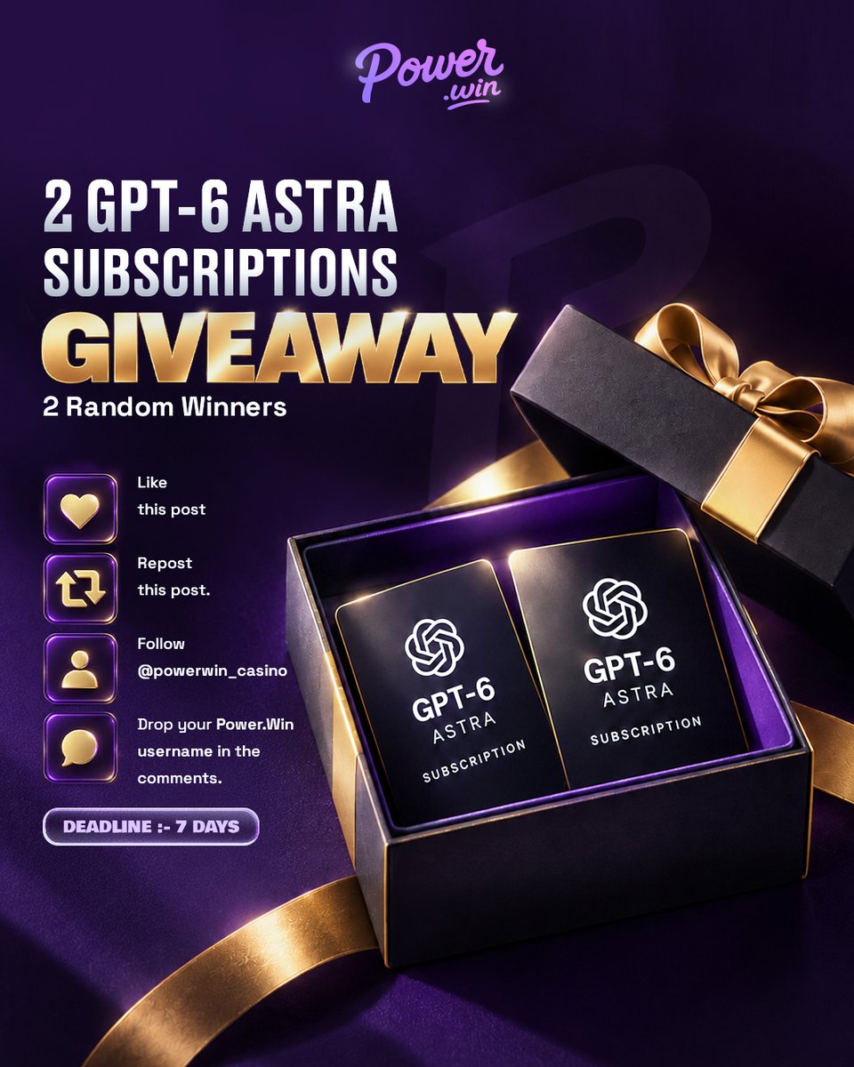 powerwin_casino's tweet photo. 🎁 GIVEAWAY: 2x GPT-6 Astra subscriptions 🎁
The next-gen AI of the year, on us!

To enter: Like, RT, comment with "#PWR" and your PowerWin ID

2 random winners, announced next week! #LFG #Astra https://t.co/yeHsxkTres