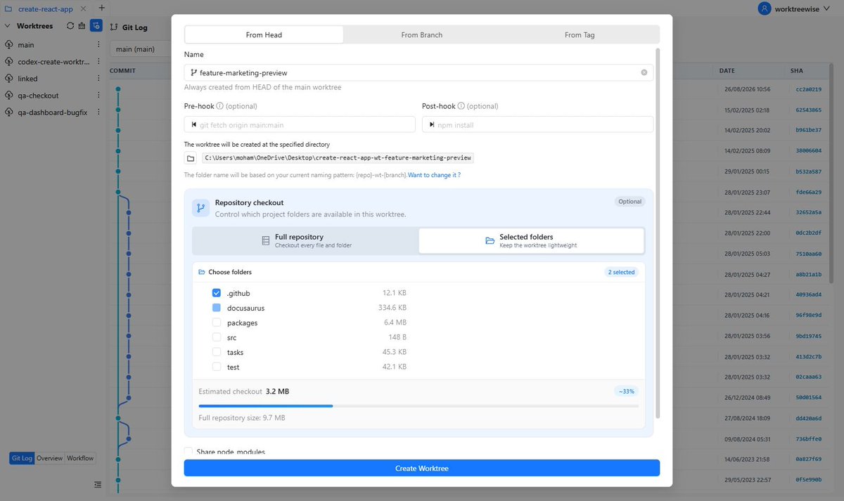 WorktreeWise_'s tweet photo. Checking out large monorepo packages takes up GBs when you only need one folder. WorktreeWise sparse checkout isolates specific subdirectories on creation.
https://t.co/HDeySd4ugb
#Monorepo #DevOps #WebDev #SoftwareEngineering https://t.co/SaNkKOsn8C