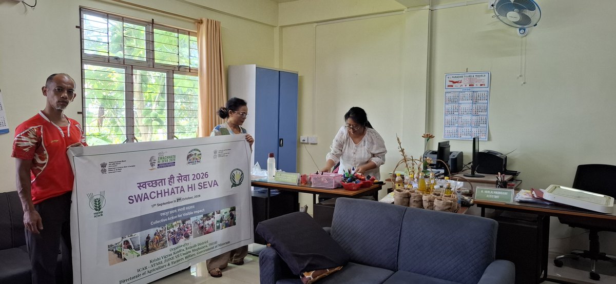KMizoram's tweet photo. A clean office equals a happy, productive team! Day 6 of Swachhata Hi Seva at KVK Kolasib is complete.
#SwachhataHiSeva2026 #SHS2026 #SwachhBharat https://t.co/UHYLQhdfAy