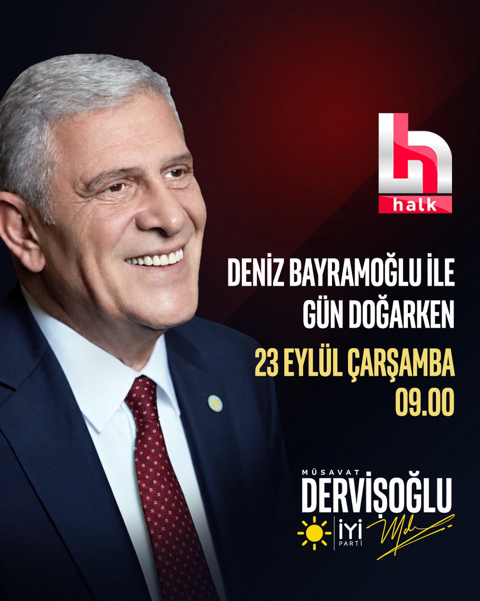 MDervisogluTR's tweet photo. 🗓️ 23 Eylül Çarşamba (YARIN)
⏰ 09.00'da
📺 Halk TV'de 

Deniz Bayramoğlu'nun sorularını yanıtlayacağım. https://t.co/yDvNLxbN9y