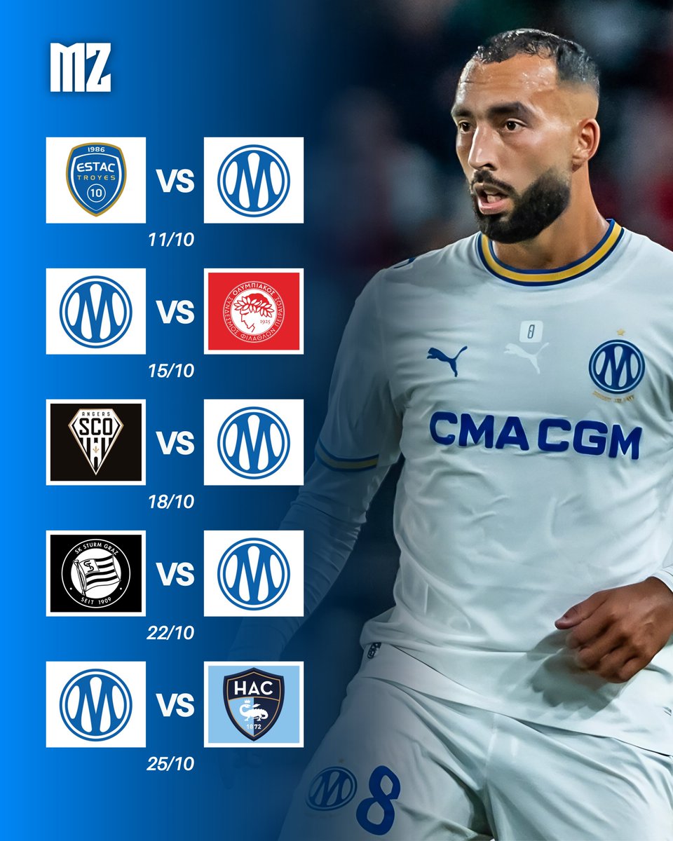 MassiliaZone's tweet photo. Le mois d'octobre s'annonce chargé pour l'OM au retour de la trêve. 👀📅

L'OM fera un 15/15 selon vous ? https://t.co/YTeE9WqJia