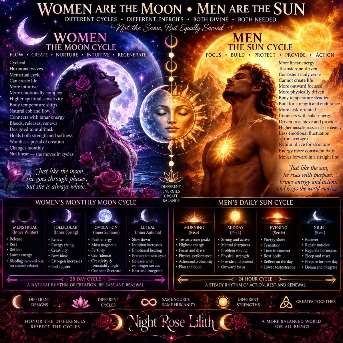 nightroselilith's tweet photo. #WomenAreTheMoon #MenAreTheSun #MoonCycle #SunCycle #MenstrualCycle #MonthlyCycle #WomensCycle #HormonalCycle #CircadianRhythm #DivineFeminine #DivineMasculine #SacredFeminine #FeminineEnergy #MoonEnergy #SunEnergy #CycleAwareness #HonorYourCycle #InnerWinter #InnerSpring #InnerSummer #InnerAutumn #NightRoseLilith