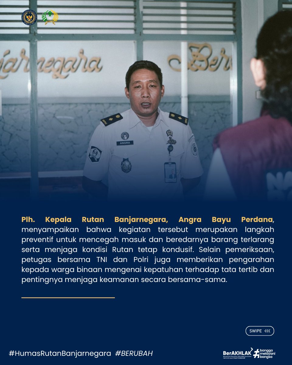 RUTAN_BNA's tweet photo. *Perkuat Deteksi Dini, Rutan Banjarnegara Gelar Razia Gabungan Bersama TNI, Polri dan BNNK*

Banjarnegara, INFO_PAS – Rutan Kelas IIB Banjarnegara menggelar razia gabungan kamar hunian dan tes urine bagi petugas serta warga binaan pada Selasa (22/9/2026). Kegiatan ini melibatkan https://t.co/n0z0JnQ4Gj