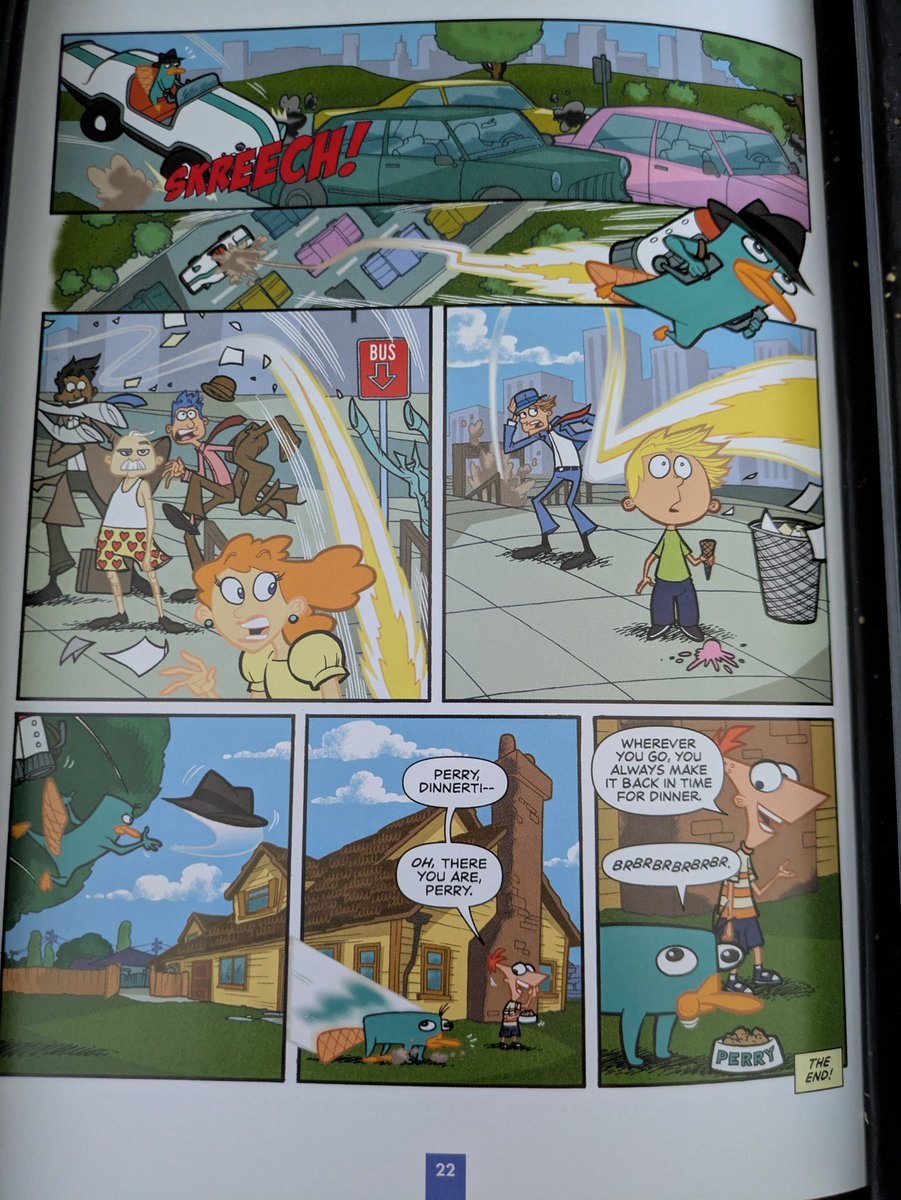 PnF_Comic_Posts's tweet photo. Day 272: Perry Goes P-Speed! [Vol 1-3 P 21] (Part 2)

His ride swoops down straight into a traffic jam &amp; the brakes screech. Perhaps it ran out of jet fuel? You can see tires there, too. It's quite the versatile vehicle!

#phineasandferb #agentp #perrytheplatypus #phineasflynn https://t.co/yqSgWXqtxt