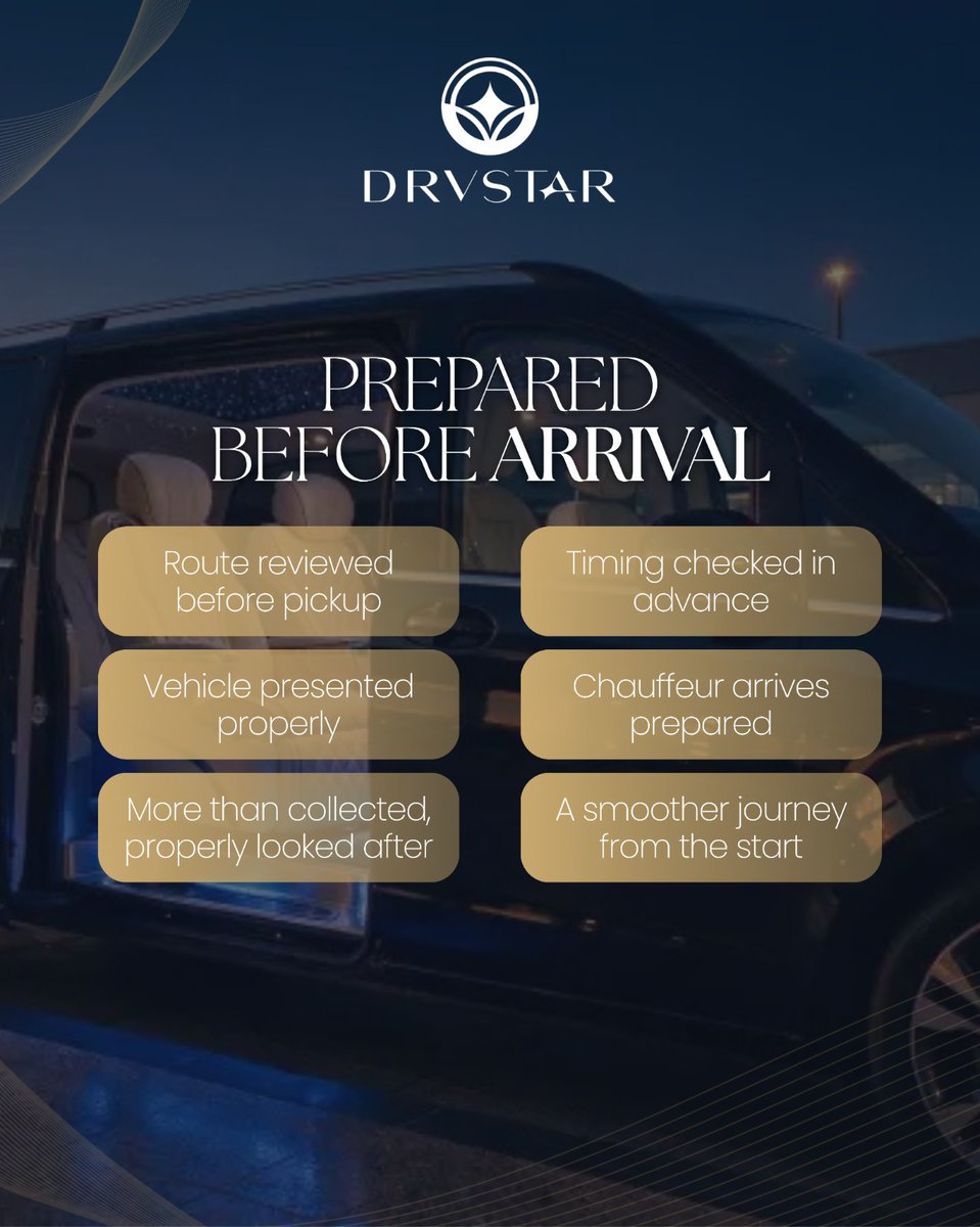 DrvstarExec's tweet photo. The best chauffeur service should feel effortless to the passenger because the work has already been done. 🚘

Before collection, the route is reviewed, the timing is checked and the vehicle is presented properly.
.
.
#DRVSTAR #LuxuryChauffeur #LondonBusiness https://t.co/1ujbpkpUzA