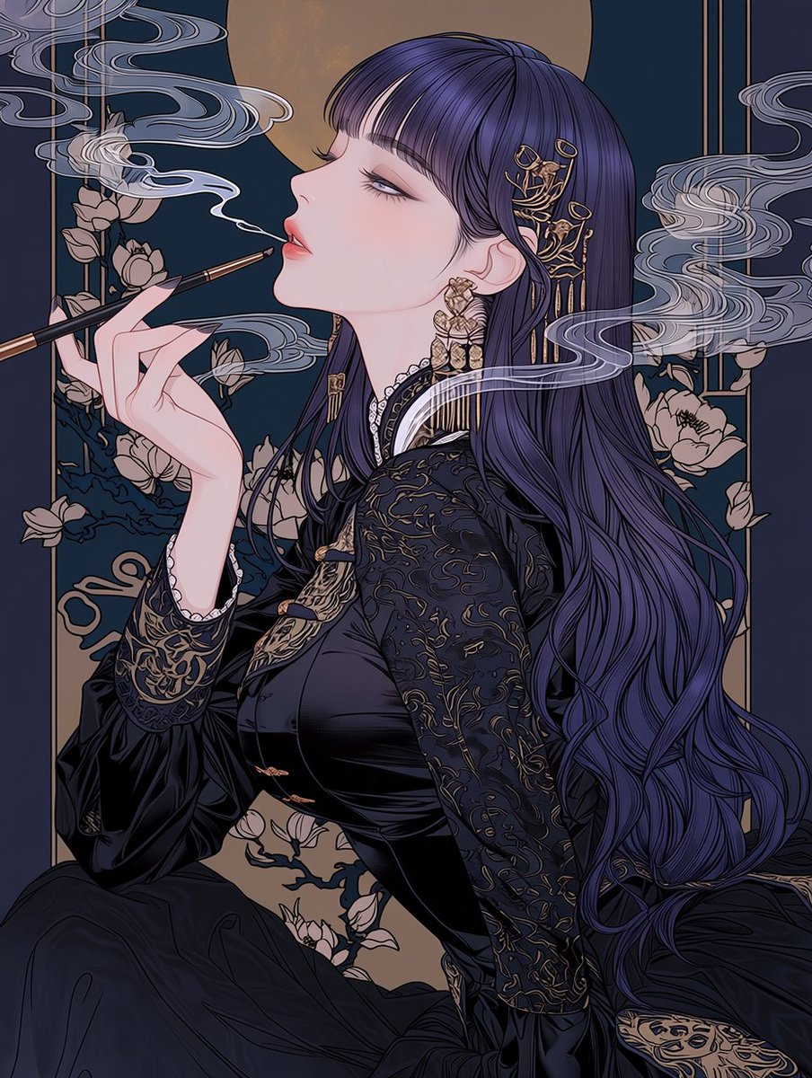 o_ponyo_o's tweet photo. [프롬공유] 뭐라 설명해야 할지 모르겠지만 아무튼 좋은 느낌

masterpiece, best quality, ultra high detail, Korean manhwa style, elegant oriental aesthetic, upper body, side profile, sitting gracefully, holding a long traditional Korean tobacco pipe in one hand, slowly smoking the https://t.co/hFme996juy