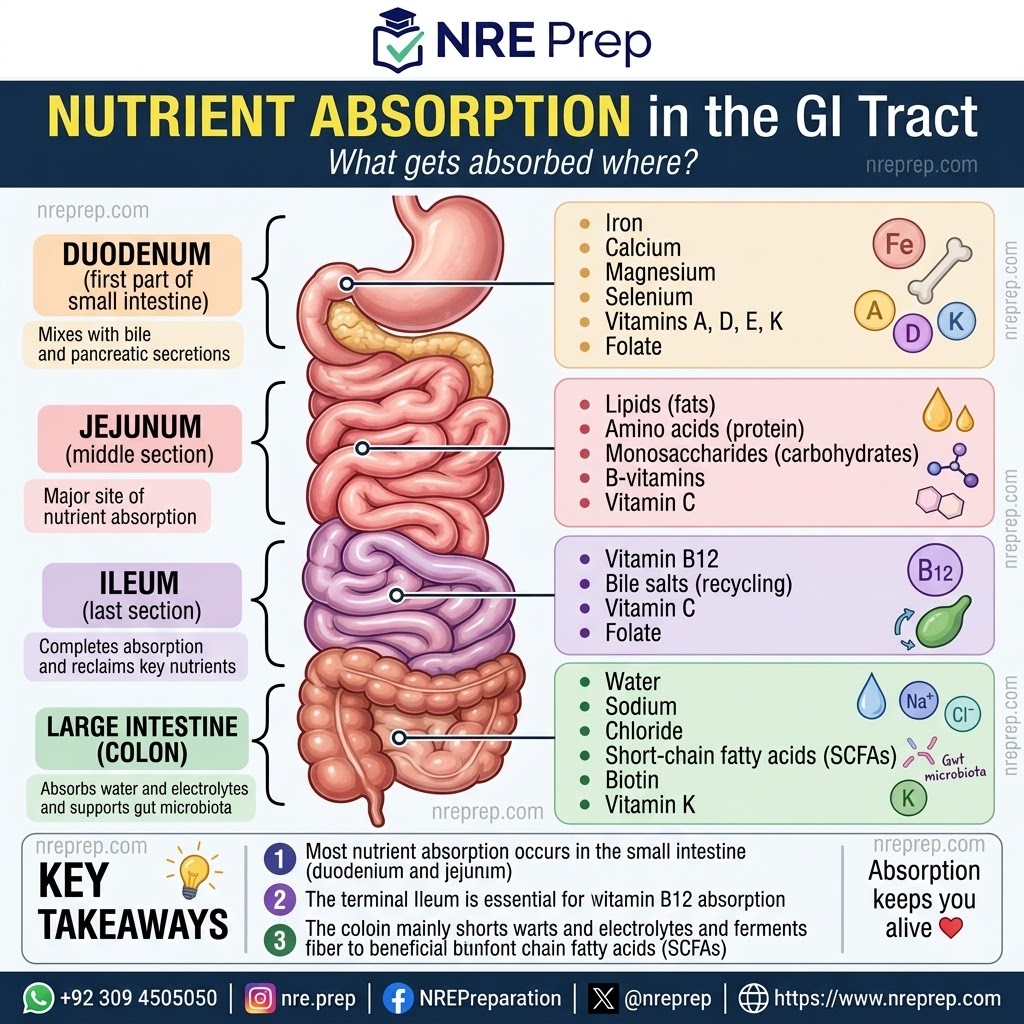 nreprep's tweet photo. 🍽️ Your Gut’s Absorption Guide! 🧠✨
#NREPrep #meded #nutritionscience #gastroenterology #dietetics #physiology #guthealth #digestivesystem #nutrientabsorption #nursingstudent #physicianassistant #RDEexam #dietitianexam #medschoolproblems #nutritiontips #digestion #GIhealth https://t.co/Nz0xJKKi45