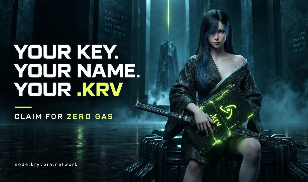 wintowin08's tweet photo. Most Web3 usernames are just digital paint. What if yours was tied to real protocol utility?

@KryvoraNetwork is shaking things up by binding sovereign L2 vanity .𝐤𝐫𝐯 handles directly to 𝐆𝐞𝐧𝐞𝐬𝐢𝐬 𝐍𝐨𝐝𝐞 𝐊𝐞𝐲𝐬.

🧾Here is what you need to know about how it works.

🔹Key bound Identity:
Every 𝐆𝐞𝐧𝐞𝐬𝐢𝐬 𝐍𝐨𝐝𝐞 𝐊𝐞𝐲 grants a sovereign L2 vanity .krv handle. One key equals one handle, which is permanently bound to the NFT token ID.

🔹Transferable Utility:
if you sell your node key on a secondary market, the luxury handle transfers right along with it.

🔹Gas free Claim:
Claiming your handle requires 𝐳𝐞𝐫𝐨 𝐠𝐚𝐬 just a simple wallet signature.

🔹Entry Cost:
New operators can get a live verifier node plus lifetime identity rights for 𝟏𝟎 𝐔𝐒𝐃𝐂 on 𝐀𝐫𝐛𝐢𝐭𝐫𝐮𝐦 𝐎𝐧𝐞.

🔹Ecosystem Access: The .krv handle isn’t just a cosmetic username; it serves as a VIP key across the entire @KryvoraNetwork ecosystem.

Ready to check it out? You can reserve your .krv handle at
🔗https://t.co/x3qNgwcLmN or
🔗https://t.co/nvyYP0fM5g.

#Kryvora #Kryvorians  #KryvoraCommunityChallenge2026