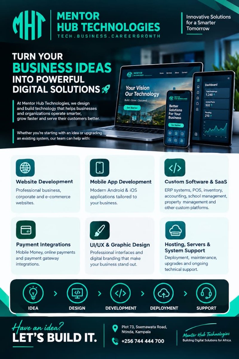 Mentorhubtech's tweet photo. Have an idea? Let’s build it. 🚀

At Mentor Hub Technologies, we turn business ideas into practical digital solutions built to grow with you.

Your vision. Our technology.

#MentorHubTechnologies #SoftwareDevelopment #Technology #Uganda #DigitalTransformation https://t.co/AMJpaIvnMb