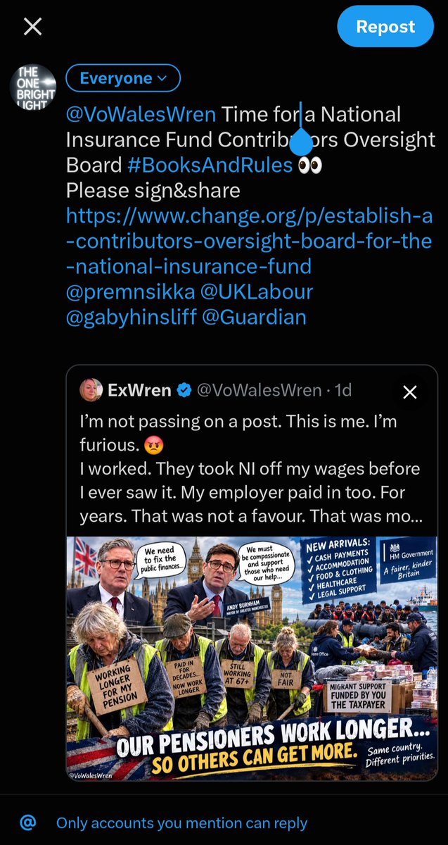 2020Comms's tweet photo. @X @ElonMusk Two attempts to RT/Quote this item to @vowaleswren have disappeared
👋Third Attempt
@VoWalesWren Time for a National Insurance Fund Contributors Oversight Board #BooksAndRules 👀
Please sign&amp;share
https://t.co/wIecnO8WjW @premnsikka @gabyhinsliff @guardian
@UKLabour https://t.co/9U90EFzTNk