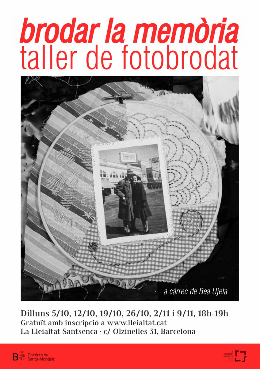 Lleialtat's tweet photo. 🪡 Quines ganes de començar el taller de 6 sessions de fotobrodat! A través de fotos personals o històriques, cosirem i farem xarxa reinterpretant la memòria del barri i dotant les imatges de nous significats.

✏️ Apunteu-vos! Comencem el 5/10.
🖇️ Info: https://t.co/UsxyFbIxUj https://t.co/URk2rcdWUW