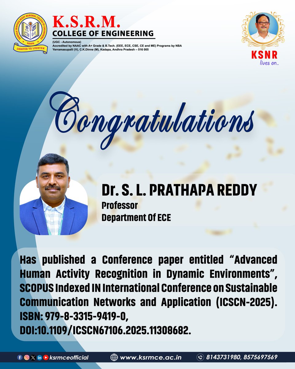 ksrmceofficial's tweet photo. Congratulations !!
#KSRMCE #ECE #ICSCN #Published #advanced #humanactivity #recognination #dynamic #environments #SCOPUS #Indexed #international #conference #sustainable #Communication #networks #application https://t.co/nY0PzbNeaF