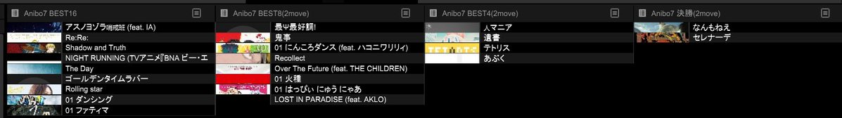 __taltusiy__'s tweet photo. AninoRhythm vol.7
今回もお疲れ様でした！
予選、本戦でかけた曲になります。
新しい曲から古の良い曲の幅広い選曲を心がけました。
今後ともご参加お待ちしております！
#アニボリズム https://t.co/C0QIiEdmEW