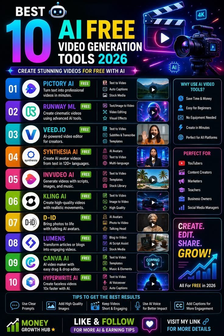 Jara2426's tweet photo. 🔥 THE ULTIMATE AI VIDEO TOOLKIT FOR 2026! 🤖🎬

Want to create professional-quality videos without expensive software or complicated editing? 🚀

Here are 10 powerful AI video tools worth exploring:

🎬 AI VIDEO GENERATION — Turn text & ideas into videos

🖼️ IMAGE → VIDEO — Bring your images to life

🎙️ AI AVATARS & VOICE — Create engaging presenter videos

✂️ SMART EDITING — Edit faster with AI-powered tools

📝 AUTO CAPTIONS — Add subtitles in seconds

✨ CINEMATIC EFFECTS — Make your content stand out

⚡ FAST CONTENT CREATION — Save hours of manual work

Perfect for YouTubers, content creators, marketers, educators & social media managers. 📈

💾 SAVE THIS POST — THIS LIST CAN SAVE YOU HOURS!

🔁 REPOST so other creators can discover these tools.

❤️ LIKE + FOLLOW for more AI tools, productivity hacks & earning ideas.

👇 Which AI video tool would you try first?