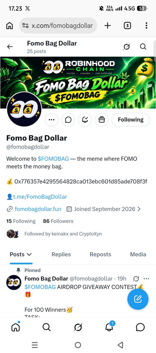 Rezkixyn_'s tweet photo. @fomobagdollar Done
0xE325c06D6A54137cb08156D5010670Afc96C48E7
#Fomobag #Airdrop #Giveaway #RobinhoodChain https://t.co/KyIlys84gS