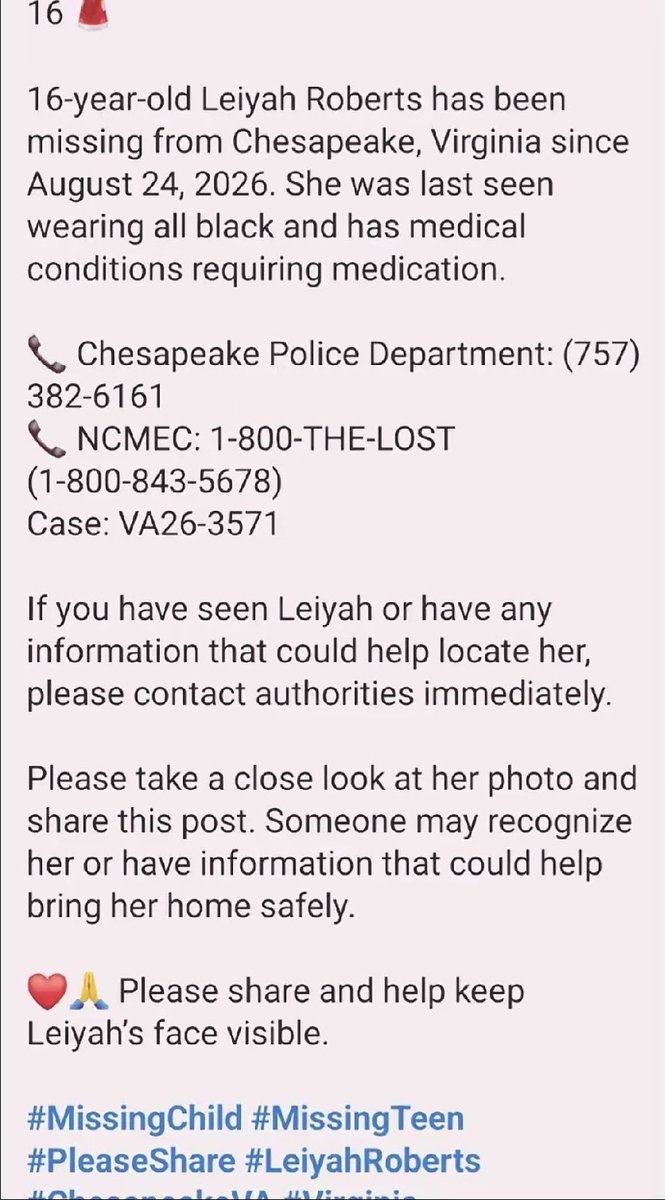 Galaxtabrat's tweet photo. 🚨TW: MISSING PERSON 🚨
BOOST, PLEASE SHARE AND REPOST

If you see or have seen #LeiyahRoberts please call your local law enforcement agency 911 🙏🏾🙏🏾👆🏾👆🏾 always https://t.co/24pNwx61U8