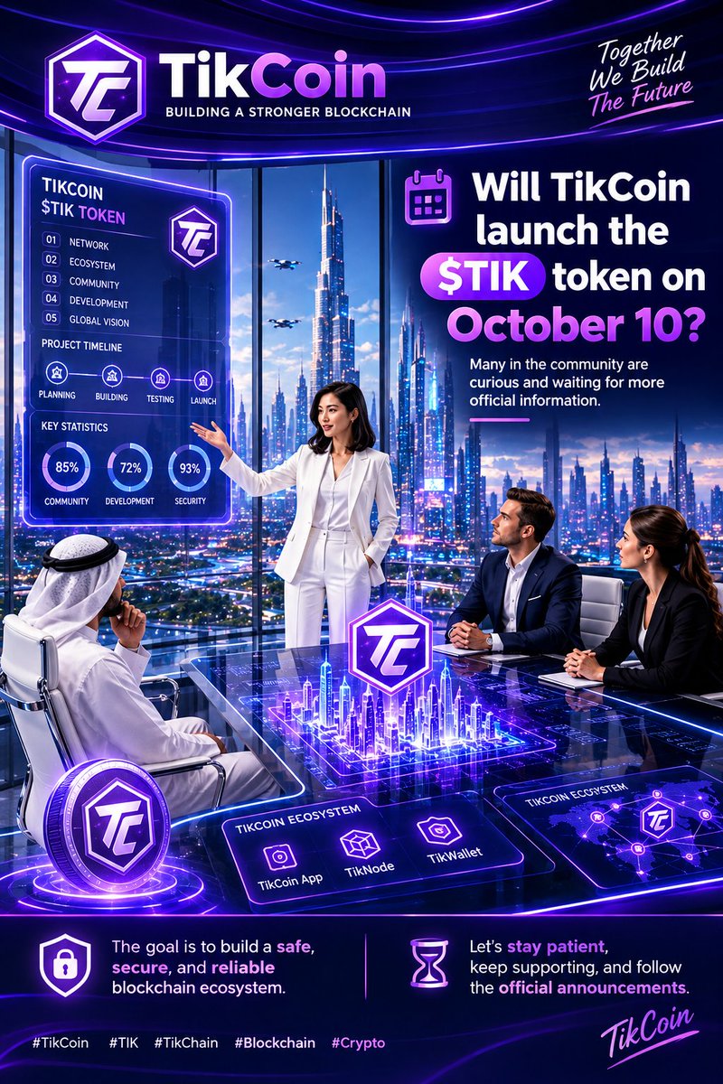 zaharaBeyoti's tweet photo. 🚀 Will October 10 be a big day for TikCoin?

The community is watching closely and waiting for official news about the possible launch of the $TIK token. ⏳

The mission remains clear: build a safe, secure and reliable blockchain ecosystem. 🔐 https://t.co/5JnNUPWrOj