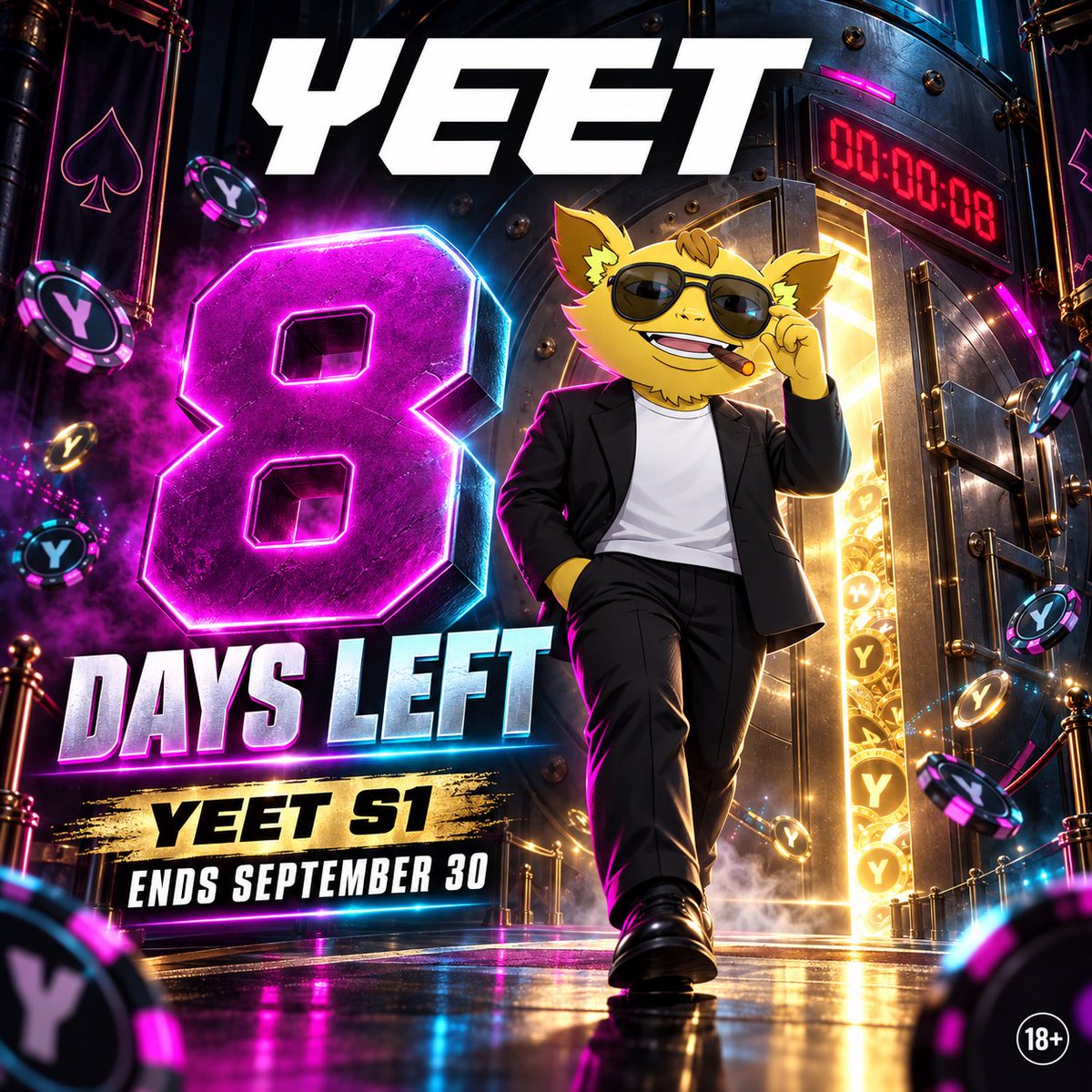 FAVE0124's tweet photo. 8 days

That’s all that remains before the @yeet S1 Airdrop Points season closes on September 30

If you’ve been building your position, don’t go quiet now

If you’re still watching from the sidelines, the window is almost gone

Stay active and finish S1 strong

Get started here:
https://t.co/a70mOCsZec